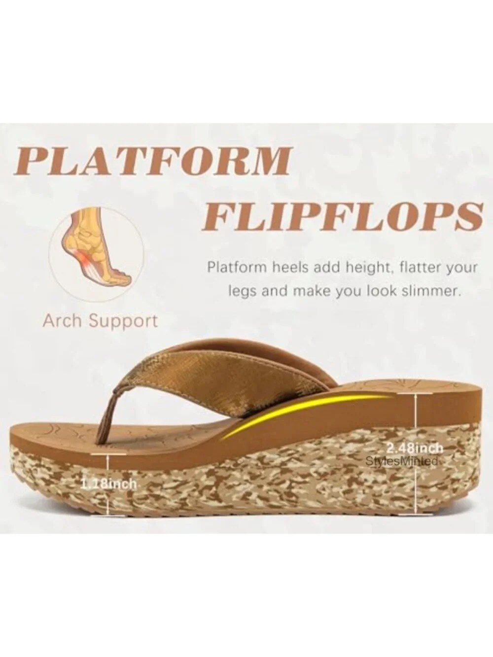 Womens Platform Wedge Flip Flops Dressy Chunky Sandals with Arch Support Summer